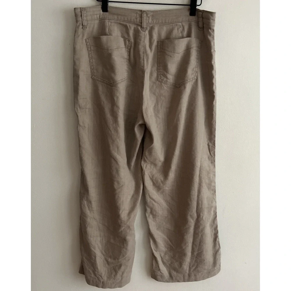 Evereve Joelle Stretch Linen Trouser Wide Leg Khaki Sz 32 Retail: $158‎